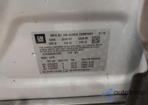 2016 Buick Encore Leather z USA, uszkodzony, nr VIN KL4CJGSB3GB744881